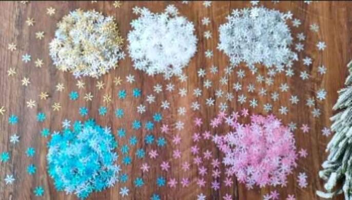 Vánoční ,dekorace, ozdoba sněhová vločka, konfeta -  látkové - více barev 20ks (C305)