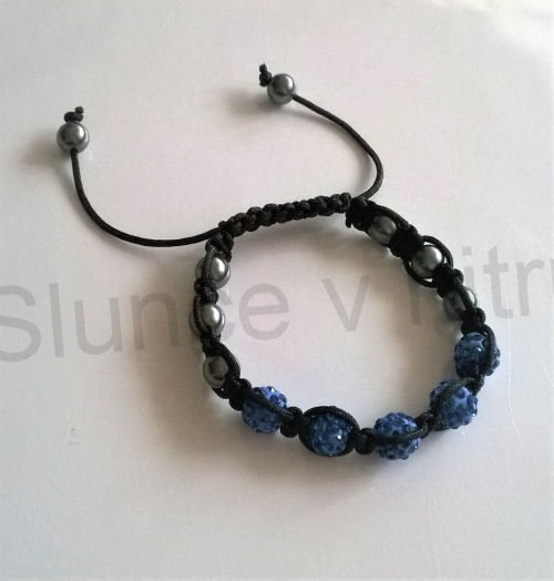 Náramek shamballa s pave korálků Swarovski modré (BC442)