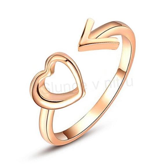 Otevřený prsten Srdce a Šíp růžový (BP165)