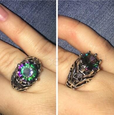 Černý květinový prsten se zirkonem (BP290)