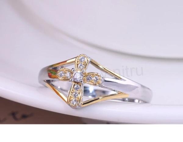 Pozlacený prsten kříž a zirkony velikost 55 (BP296)