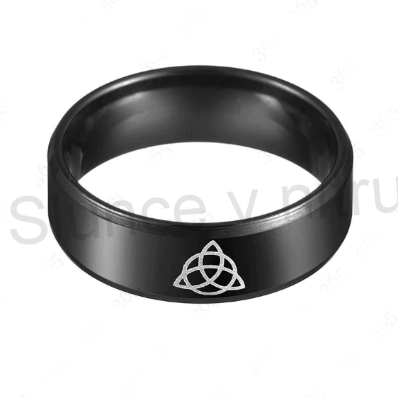 Černý prsten z chirurgické oceli / titán s ornamentem Triquetra (BP305)