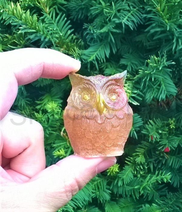Orgonitová zlatá sovička pro štěstí 3D 4,8x4 cm (PP65)