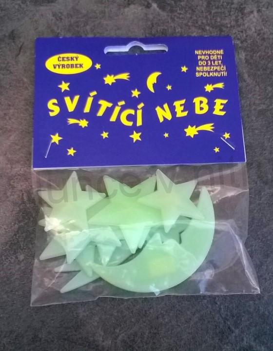 Samolepka měsíc a hvězdy sviticí ve tmě 10 ks (E455)