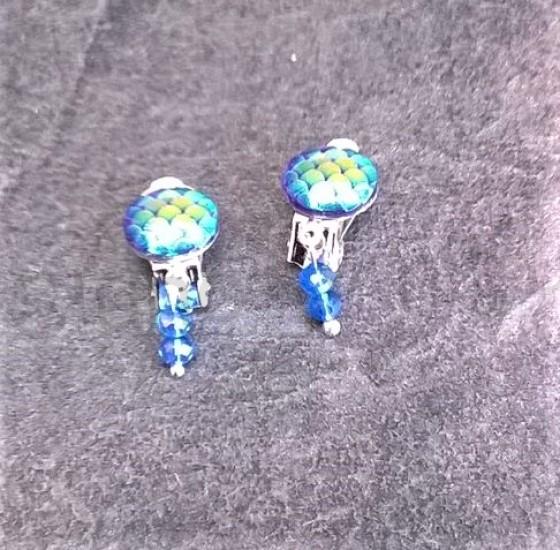 Náušnice klipsy s dračím vzorem měnicí a swarovski korálky 1,2 x 3 cm (BB521)