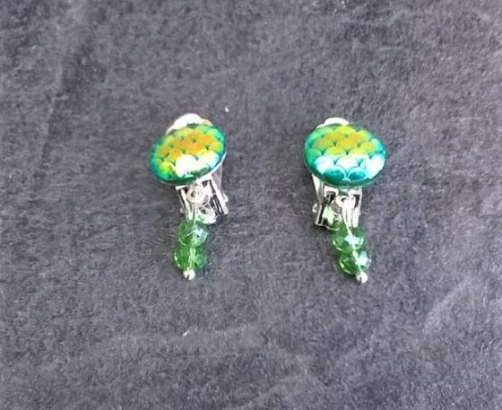 Náušnice klipsy s dračím vzorem měnicí a swarovski korálky 1,2 x 3 cm (BB523)