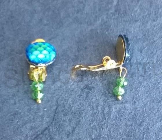 Náušnice klipsy s dračím vzorem měnicí a swarovski korálky 1,2 x 3 cm (BB528)