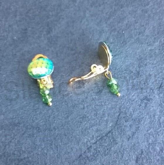Náušnice klipsy s dračím vzorem měnicí a swarovski korálky 1,2 x 3 cm (BB531)