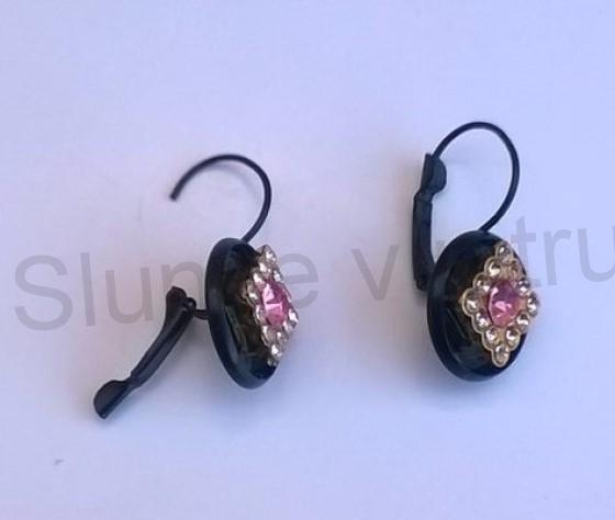 Černé náušnice s kamínky růžové (BB567)