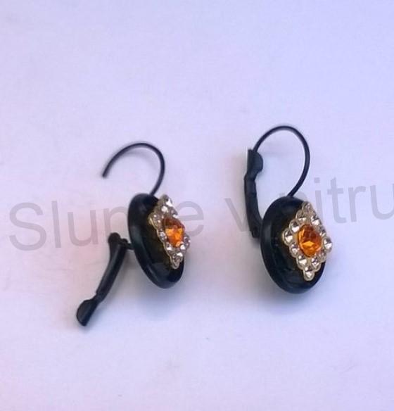 Černé náušnice s kamínky oranžové (BB571)