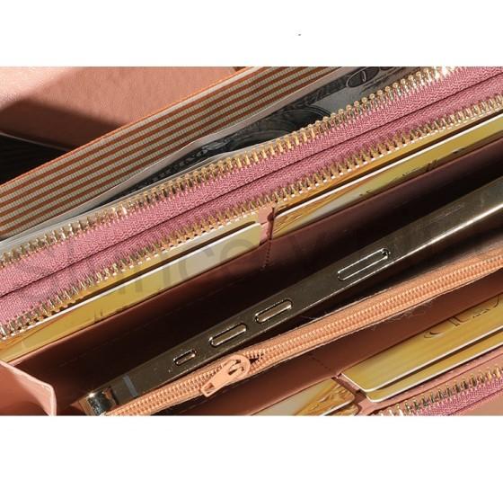 Velká zdvojená dámská peněženka z kůže růžová (J31)