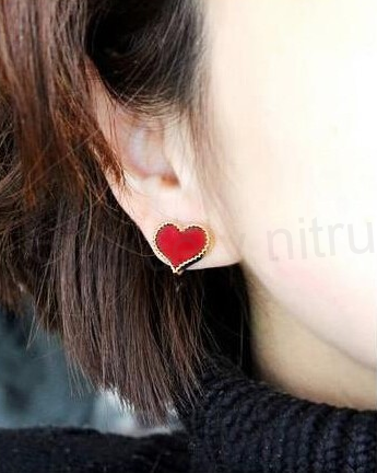 Puzetové náušnice Srdce červené (BB90)