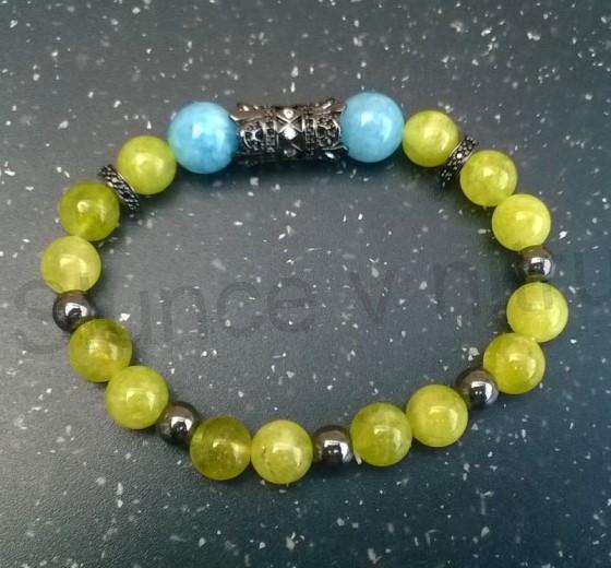 Minerální náramek s olivínem, chalcedonem, hematitem a zirkonovou ozdobou (X740)
