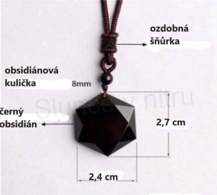 Minerální náhrdelník s černým obsidiánem – černá šňůrka (X933)