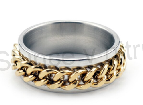 Pánský prsten z chirurgické oceli a řetízkem (BP400)