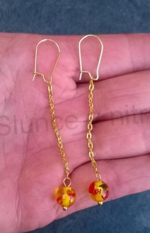 Visací náušnice s Jantarem z chirurgické oceli platinové (X1237)