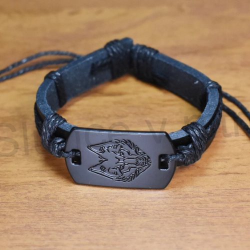 Kožený náramek nastavitelný s vlkem (BC541)