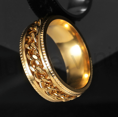 Pánský prsten z chirurgické oceli a řetízkem (BP312)