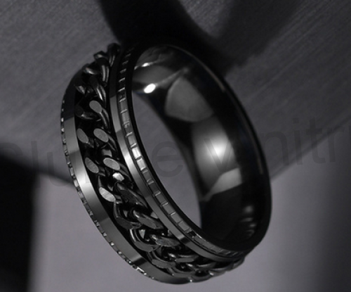 Pánský prsten z chirurgické oceli a řetízkem (BP318)