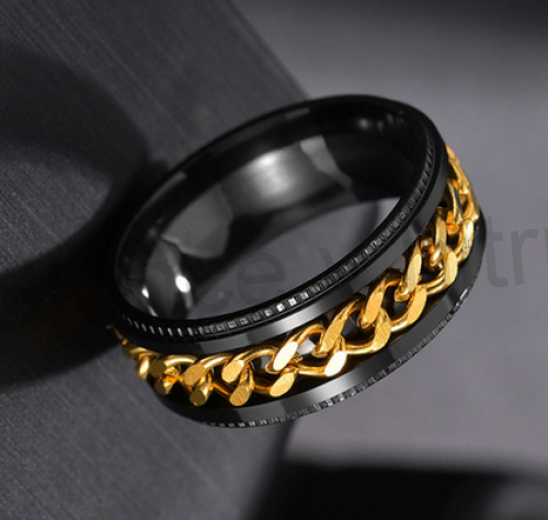 Pánský prsten z chirurgické oceli a řetízkem (BP319)