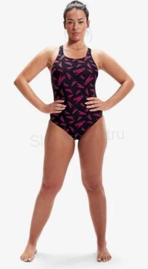 Sportovní dámské jednodílné plavky Speedo 3XL černo‑růžové (K248)