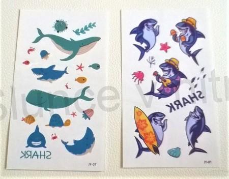 Voděodolné, dočasné tetovaní Žraloci 7 x 12 cm (E810)