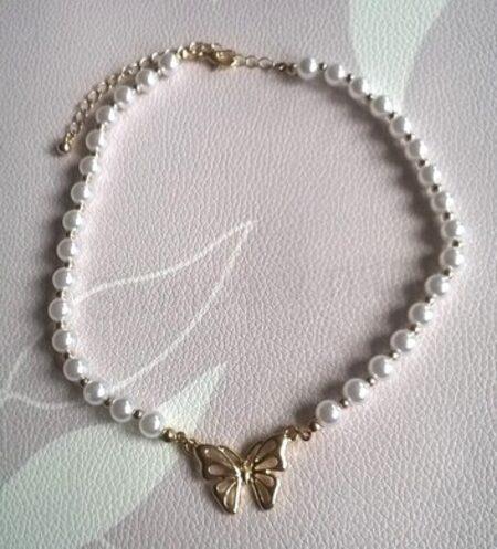 Náhrdelník choker korálkový s motýlem (BD728)