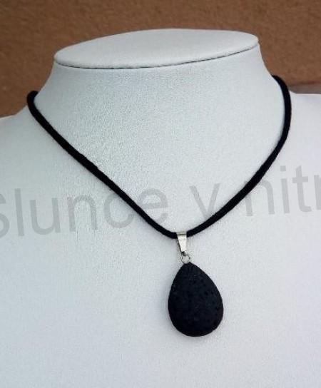 Minerální šňůrkový náhrdelník s přívěškem Láva - kapka, slza (X1737)