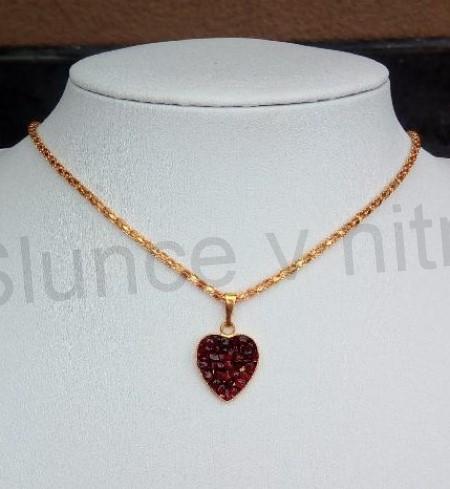 Náhrdelník Granát z nerez oceli srdce, ovál (X1744)