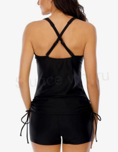 Dámské tankini Halcurt – dvoudílné, výstřih do V, černé (2XL / EU 42–44) (K434)
