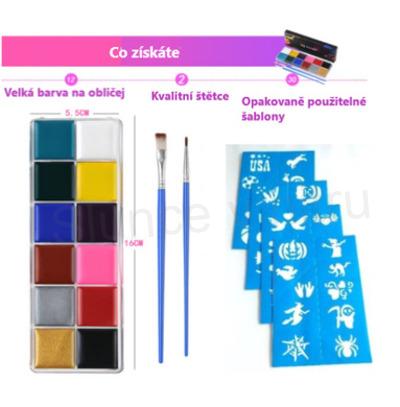 Barvy na obličej a tělo 12 barev - paletka (E906)