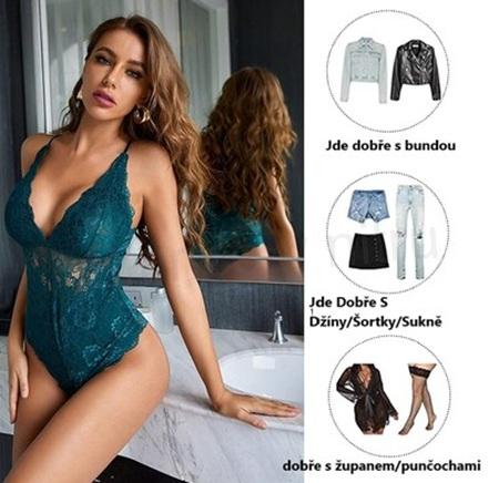 Dámské tyrkysové jednodílné spodní krajkové prádlo vel. 2XL (K501)
