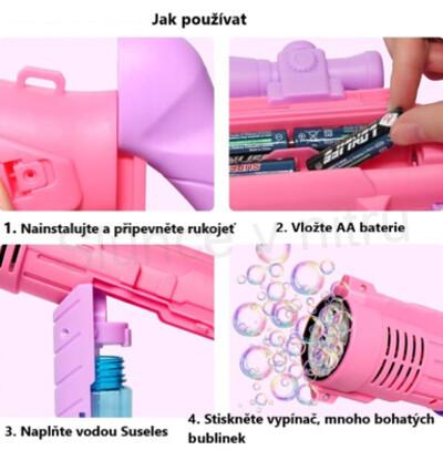 Pistole na mýdlové bubliny, výrobník mýdlových bublin pistole pro děti 5000+ bublin/minutu (D934) 