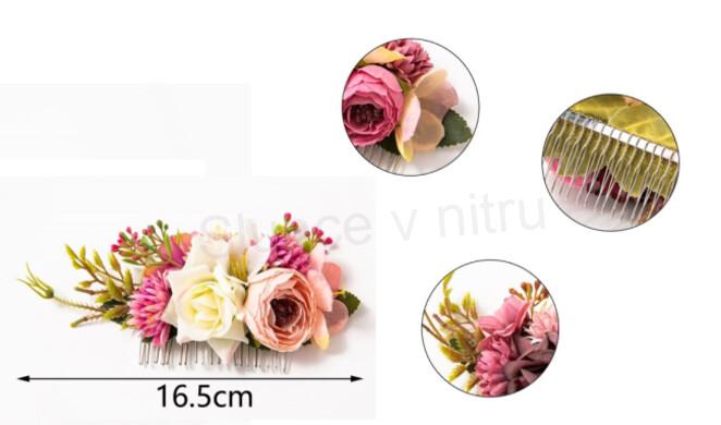 Květinový kovový hřeben, hřebínek do vlasů fuchsiový (H626)