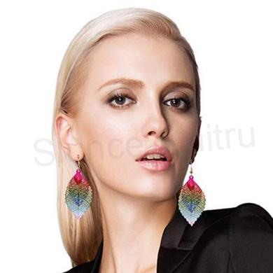 Dlouhé visací náušnice lístky růžové (BB863)