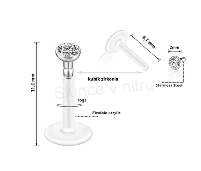 Piercing Labreta do nosu,tělo se zirkonem fialová (BB15)
