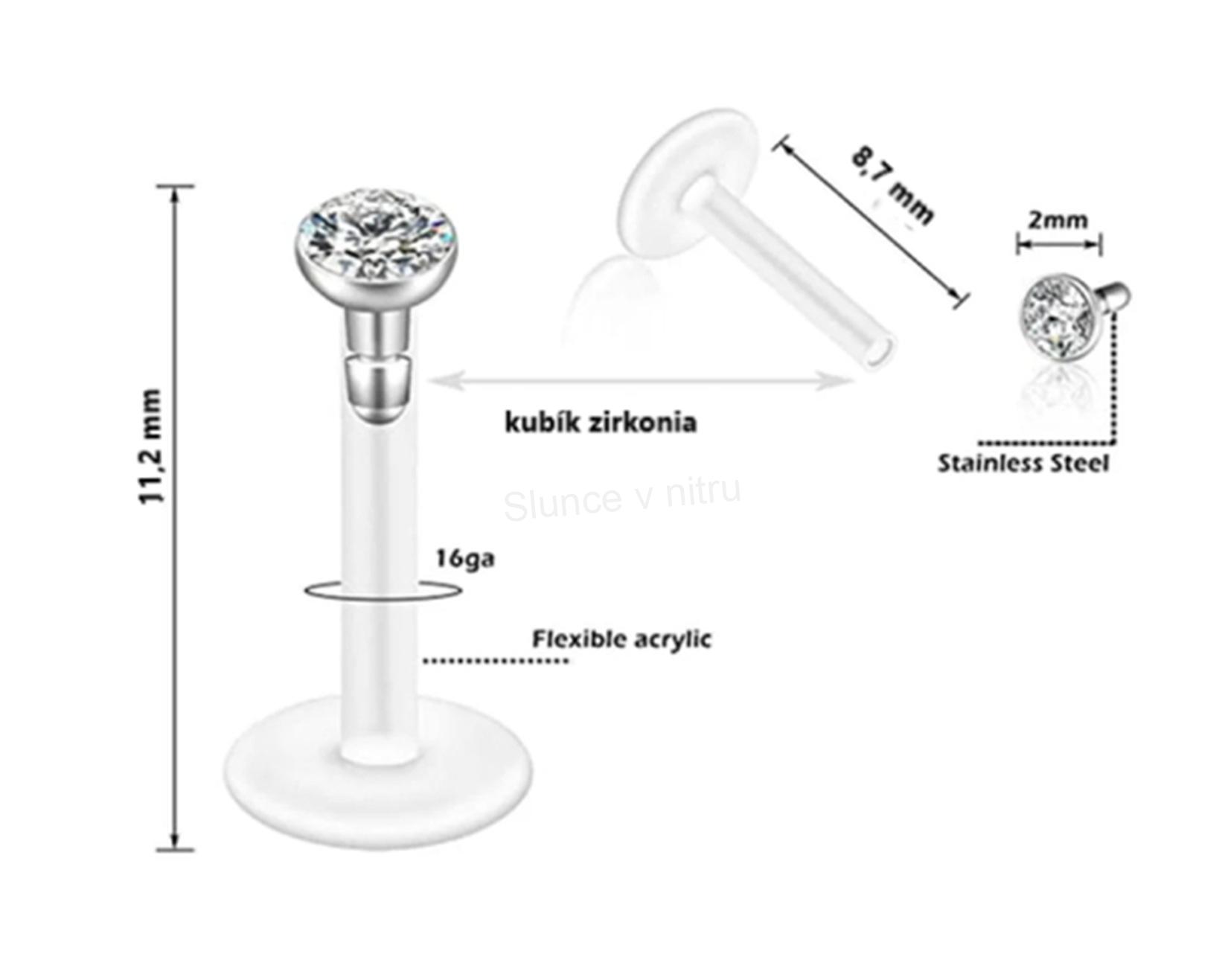 Piercing Labreta do nosu se zirkonem černá (BB15)