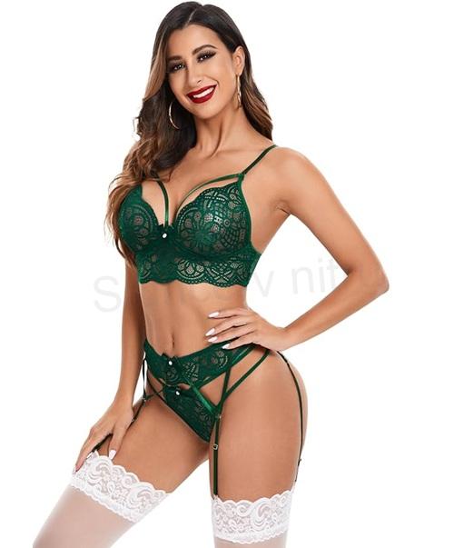 Dámské spodní krajkové svůdné prádlo zelené velikost S (K623)