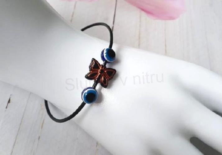 Kožený ozdobný náramek oko, motýl (BC590)