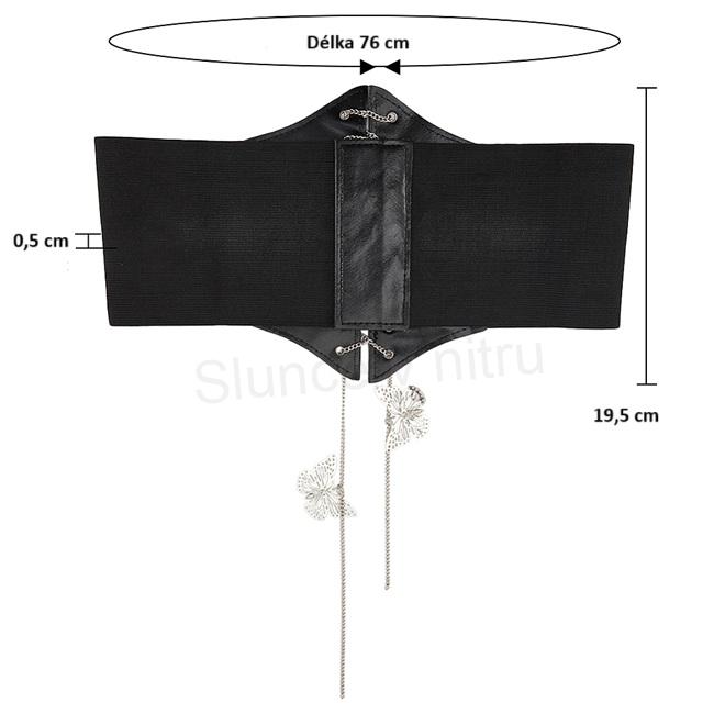 Gotický kožený korzet černý s ozdobou délka složený 34 cm (K642)