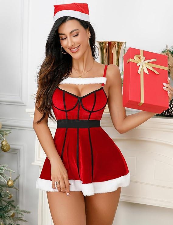 Vánoční spodní prádlo, negližé s G String velikost 2 XL (K652)