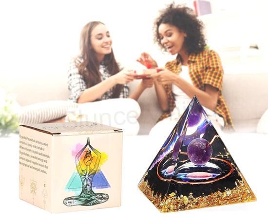 Orgonitová pyramida - kosmický vesmír, ametyst, obsidián 6,2 x 5,9 cm (PP213)