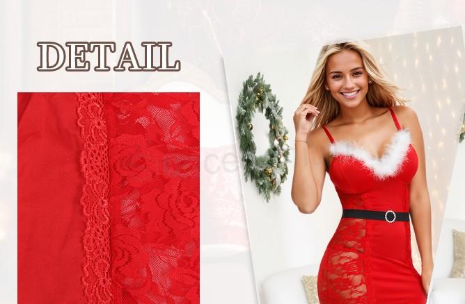 Vánoční krajkové spodní prádlo, negližé s G String velikost XS/S (K664)