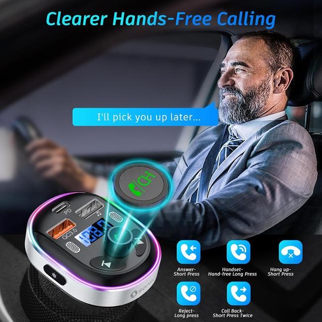 Bluetooth FM vysílač do auta SONRU – kovový, Bluetooth 5.3, rychlé nabíjení (L83)