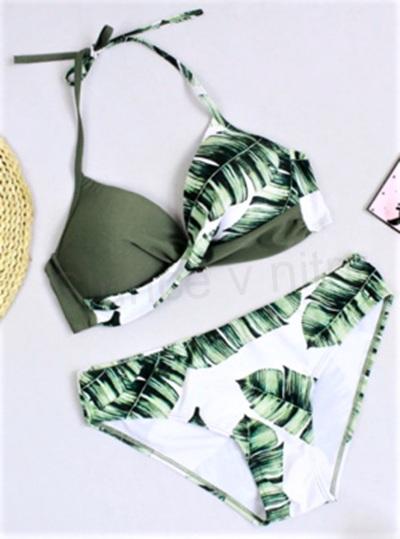 Dámské módní dvoudílné plavky Push Up se vzorem velikost S zelené (K84)