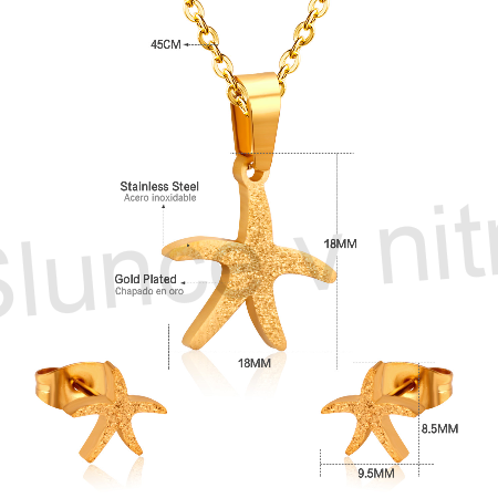 Pozlacená souprava šperků z chirurgické oceli hvězdička, hvězda (BS11)