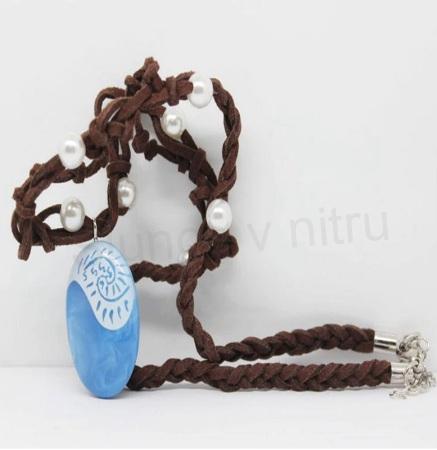 Kožený náhrdelník s modrým romantickým přívěškem (BD199)