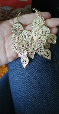 Dlouhé visací náušnice lístky pozlacené (BB272)