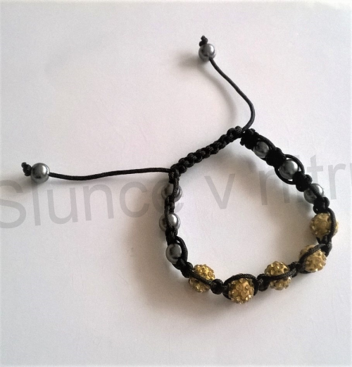 Náramek shamballa s pave korálků Swarovski zlaté (BC440)