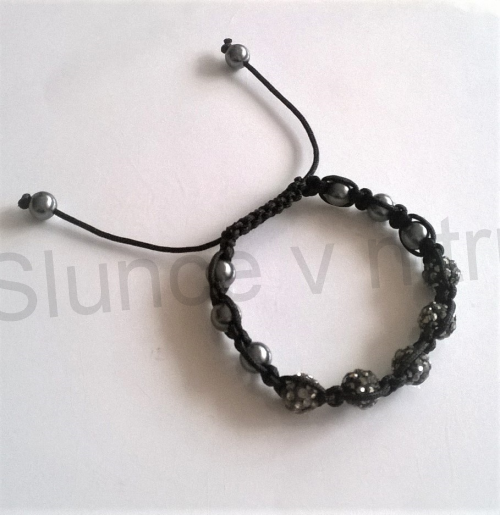 Náramek shamballa s pave korálků Swarovski černo-šedé (BC441)